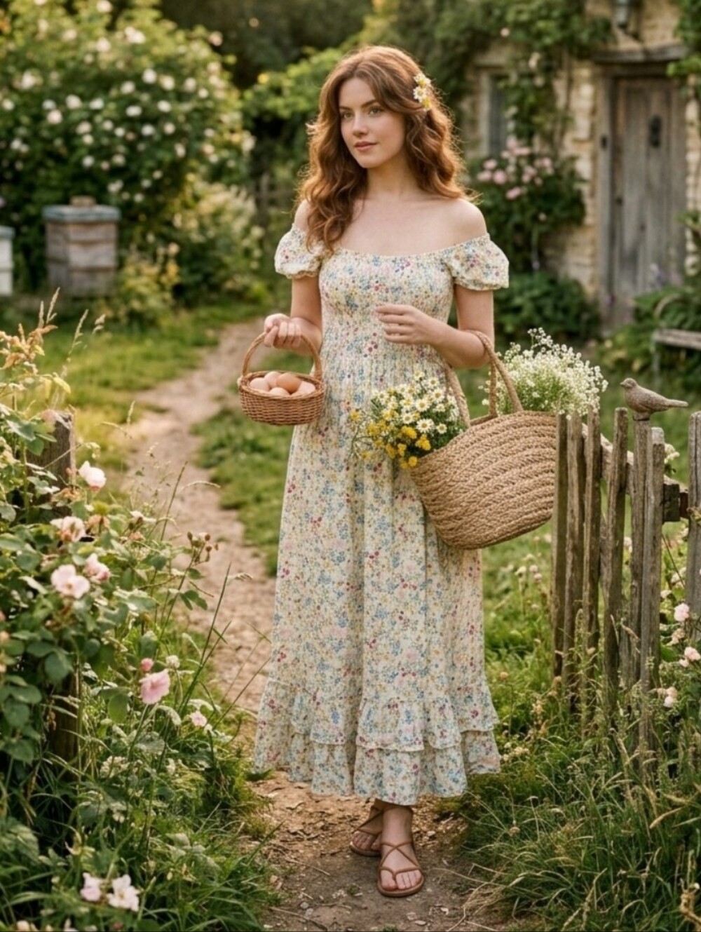 Arizona Jean Company Cream Floral Maxi Dress